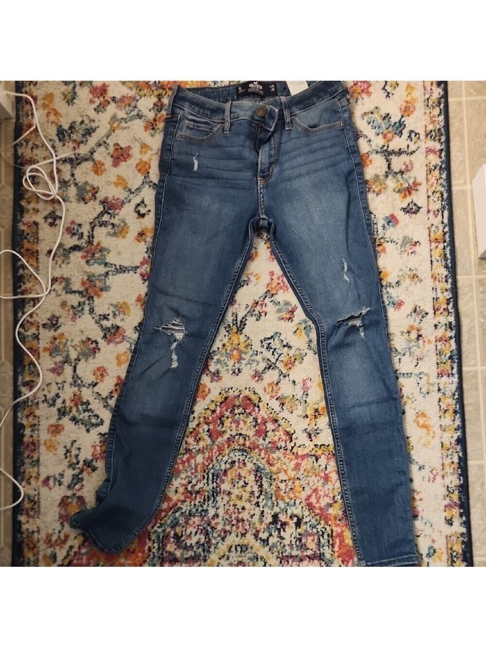 Hollister Medium Blue Distressed Skinny Jeans 1short